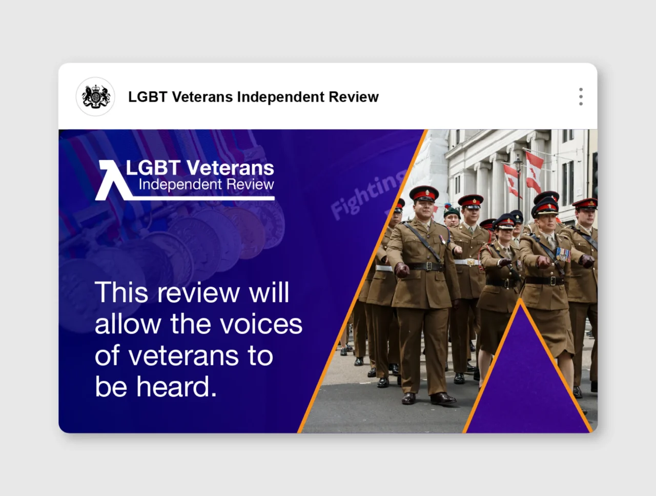 Image of a LGBT Veterans Independent Review social media graphic.