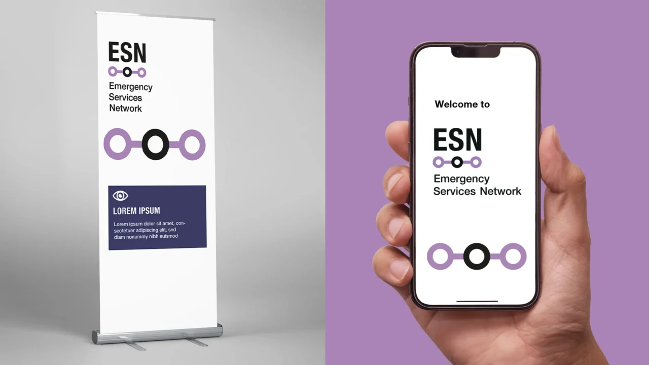 Emergency Services Network mocked up banner and mobile app